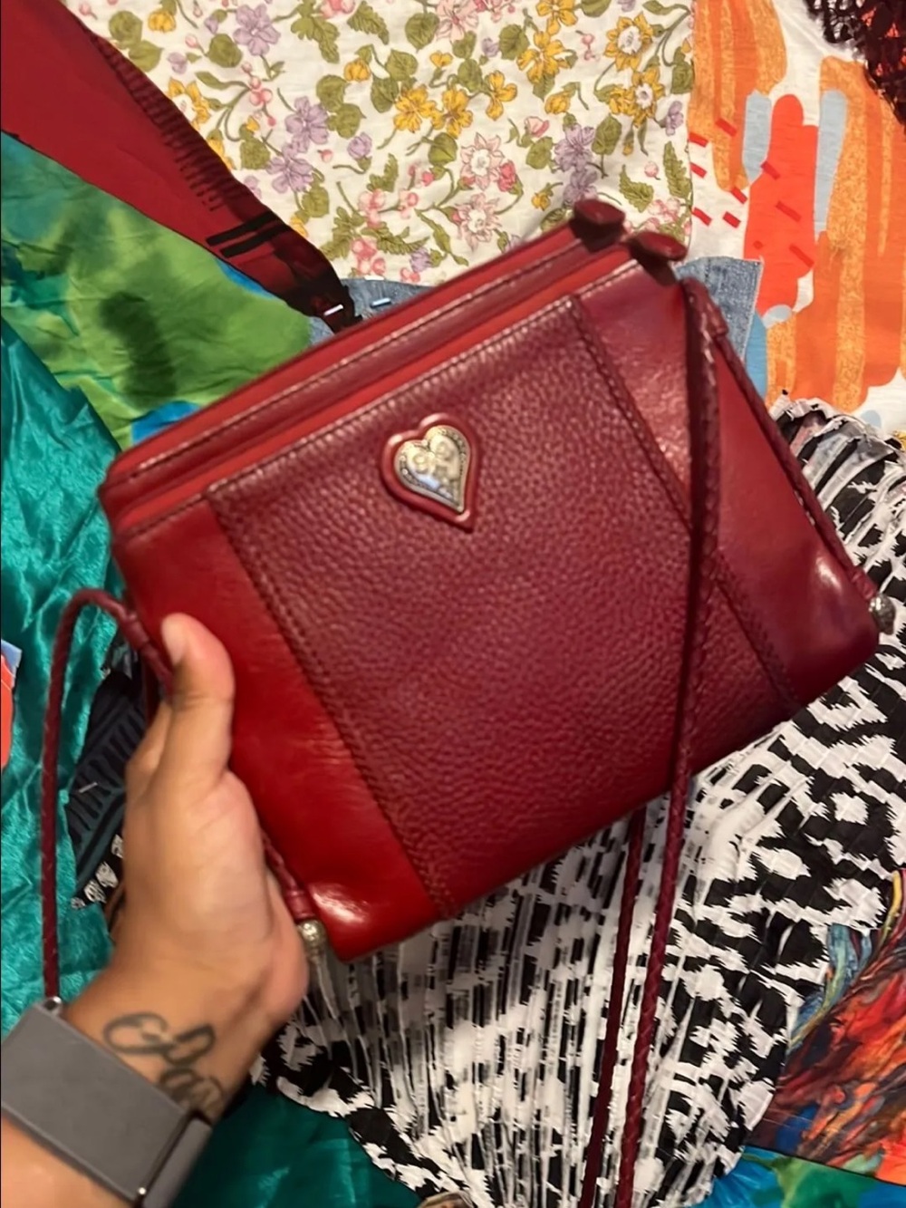 Brighton Red Leather Heart Accent Crossbody